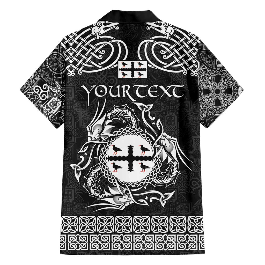 Personalized Flintshire Sir y Fflint Family Matching Off Shoulder Maxi Dress and Hawaiian Shirt Black Four Choughs Celtic-inspired - Wonder Print Shop