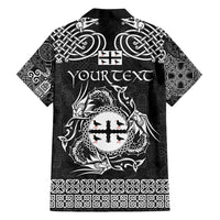 Personalized Flintshire Sir y Fflint Family Matching Off Shoulder Maxi Dress and Hawaiian Shirt Black Four Choughs Celtic-inspired - Wonder Print Shop