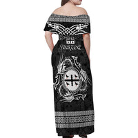 Personalized Flintshire Sir y Fflint Family Matching Off Shoulder Maxi Dress and Hawaiian Shirt Black Four Choughs Celtic-inspired - Wonder Print Shop