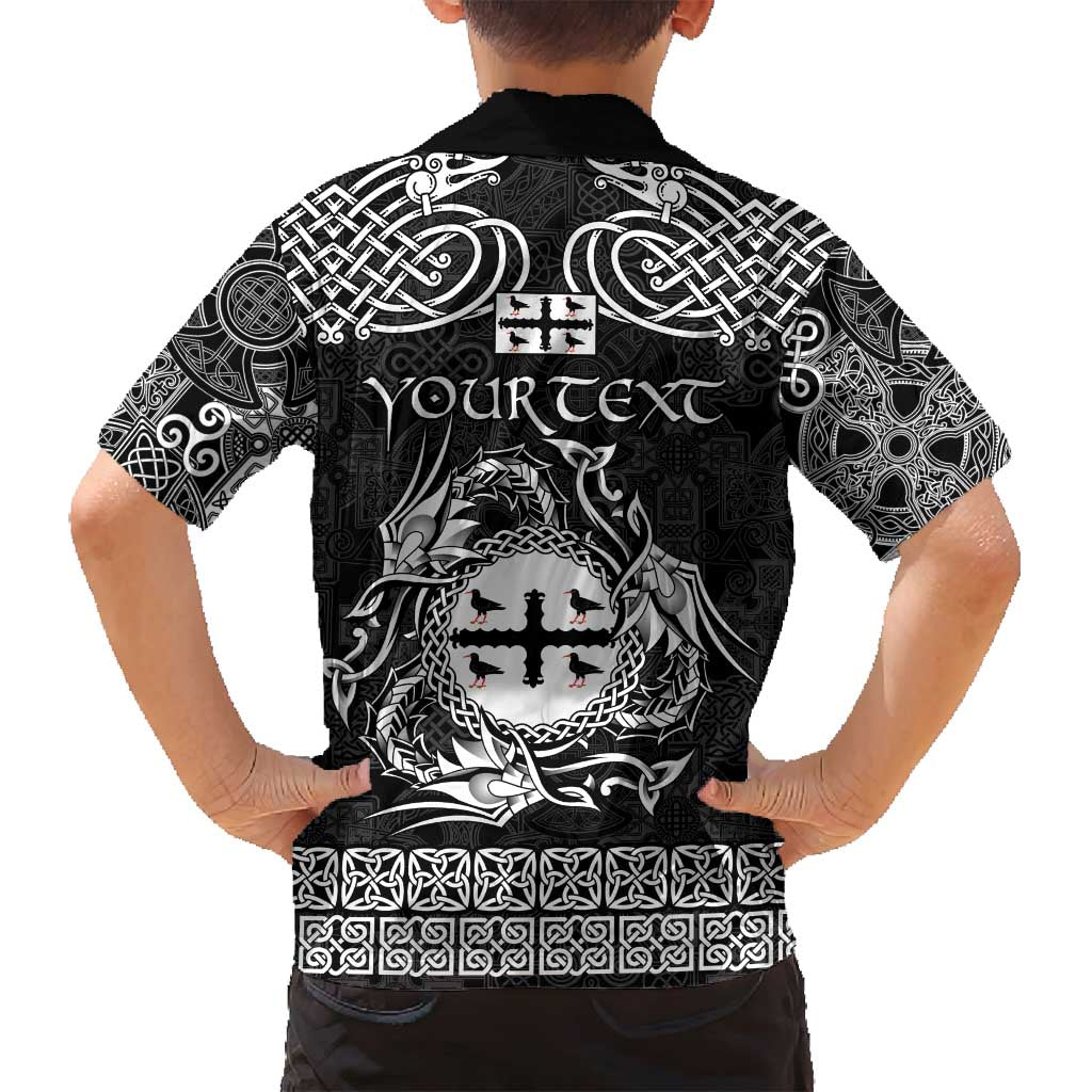 Personalized Flintshire Sir y Fflint Family Matching Puletasi and Hawaiian Shirt Black Four Choughs Celtic-inspired - Wonder Print Shop