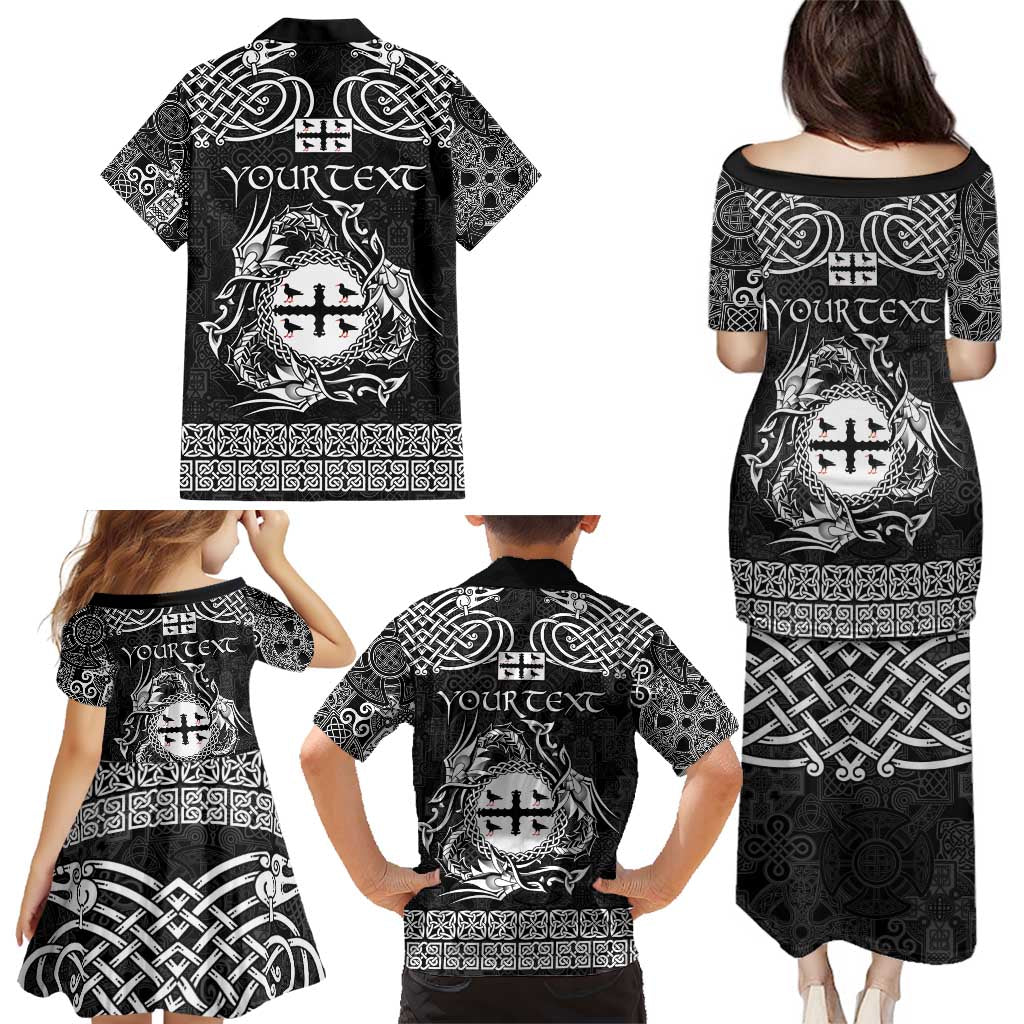 Personalized Flintshire Sir y Fflint Family Matching Puletasi and Hawaiian Shirt Black Four Choughs Celtic-inspired - Wonder Print Shop