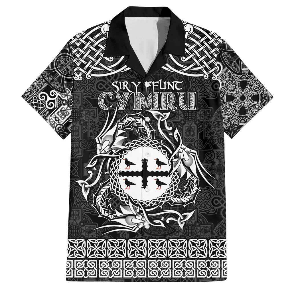 Personalized Flintshire Sir y Fflint Family Matching Puletasi and Hawaiian Shirt Black Four Choughs Celtic-inspired - Wonder Print Shop