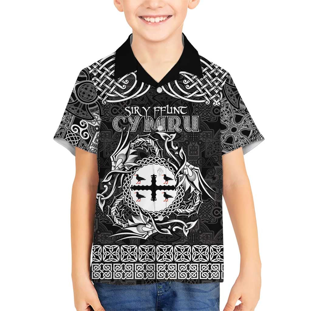 Personalized Flintshire Sir y Fflint Family Matching Puletasi and Hawaiian Shirt Black Four Choughs Celtic-inspired - Wonder Print Shop