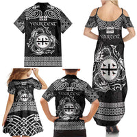 Personalized Flintshire Sir y Fflint Family Matching Summer Maxi Dress and Hawaiian Shirt Black Four Choughs Celtic-inspired - Wonder Print Shop