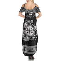 Personalized Flintshire Sir y Fflint Family Matching Summer Maxi Dress and Hawaiian Shirt Black Four Choughs Celtic-inspired - Wonder Print Shop