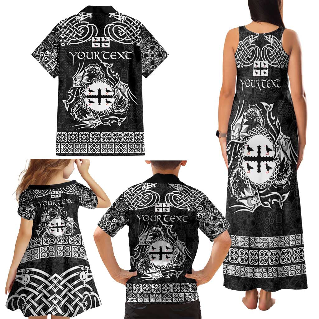 Personalized Flintshire Sir y Fflint Family Matching Tank Maxi Dress and Hawaiian Shirt Black Four Choughs Celtic-inspired - Wonder Print Shop