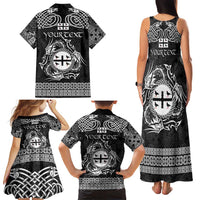 Personalized Flintshire Sir y Fflint Family Matching Tank Maxi Dress and Hawaiian Shirt Black Four Choughs Celtic-inspired - Wonder Print Shop