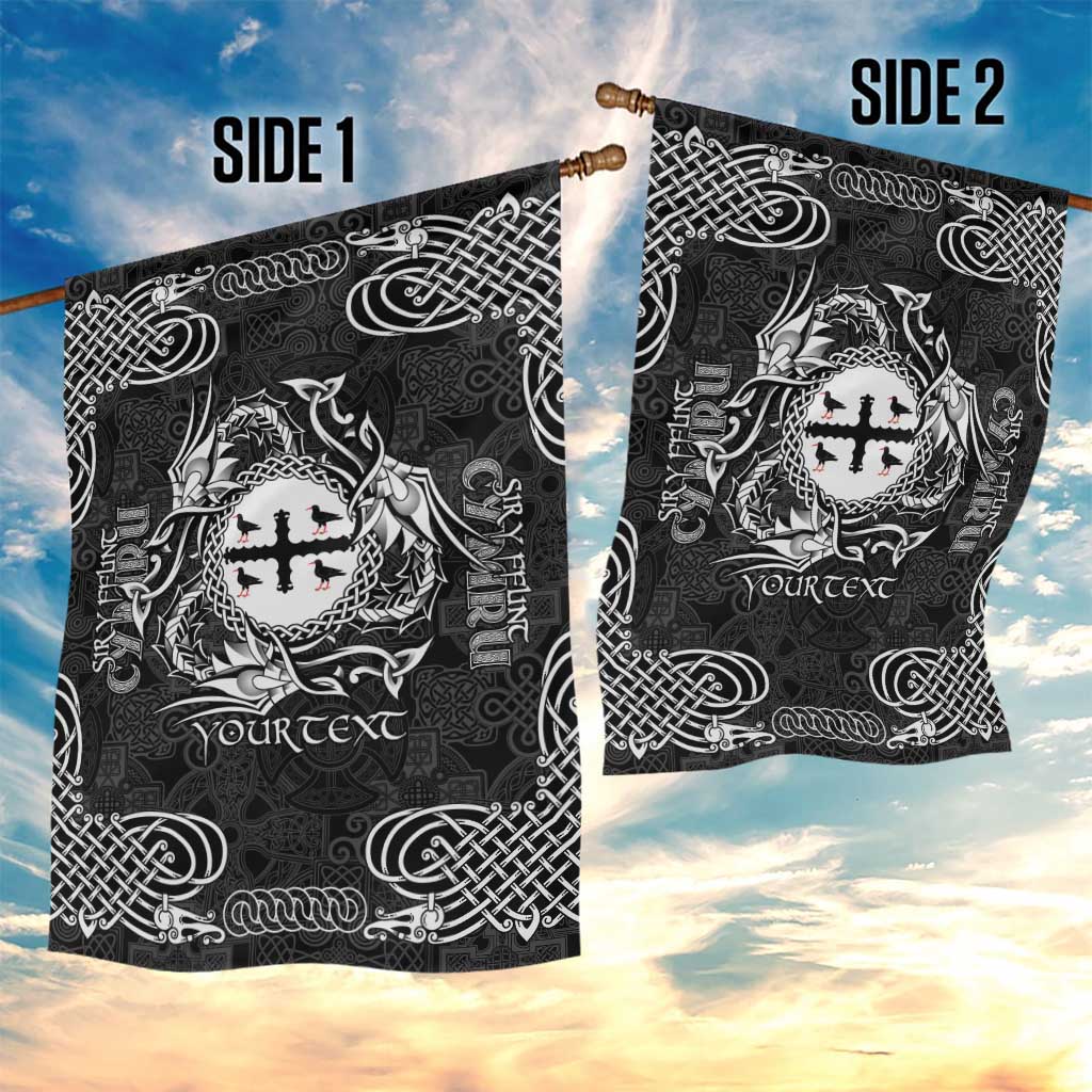 Personalized Flintshire Sir y Fflint Garden Flag Black Four Choughs Celtic-inspired - Wonder Print Shop