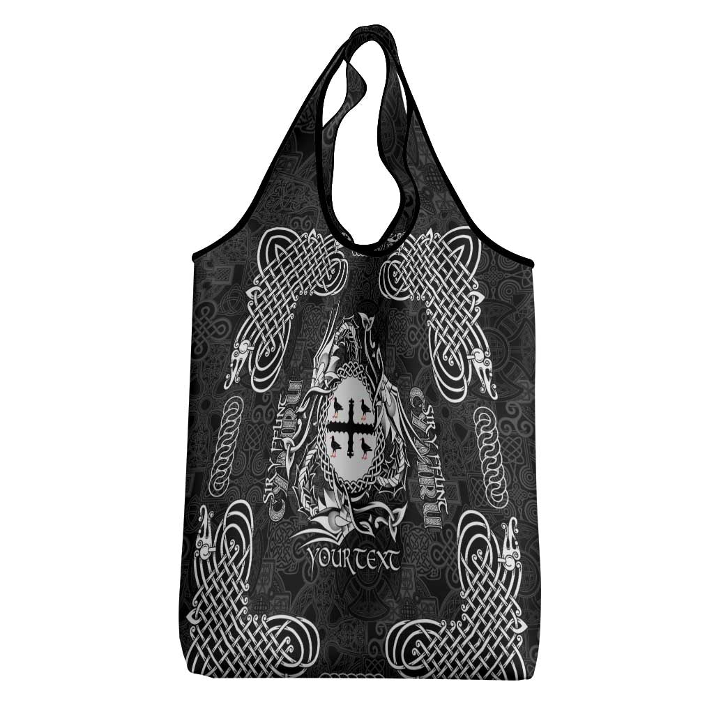 Personalized Flintshire Sir y Fflint Grocery Bag Black Four Choughs Celtic-inspired - Wonder Print Shop
