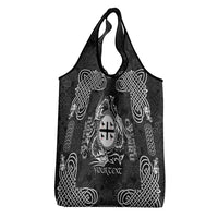 Personalized Flintshire Sir y Fflint Grocery Bag Black Four Choughs Celtic-inspired - Wonder Print Shop