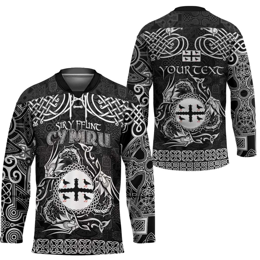 Personalized Flintshire Sir y Fflint Hockey Jersey Black Four Choughs Celtic-inspired - Wonder Print Shop