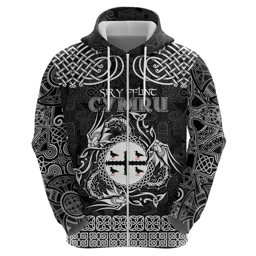 Personalized Flintshire Sir y Fflint Hoodie Black Four Choughs Celtic-inspired - Wonder Print Shop