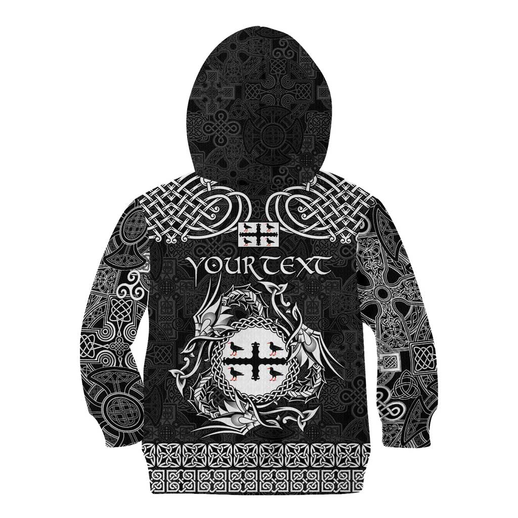 Personalized Flintshire Sir y Fflint Kid Hoodie Black Four Choughs Celtic-inspired - Wonder Print Shop