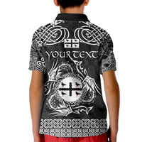 Personalized Flintshire Sir y Fflint Kid Polo Shirt Black Four Choughs Celtic-inspired - Wonder Print Shop