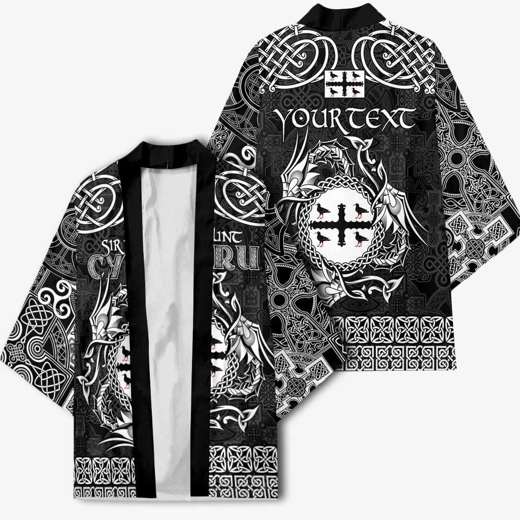 Personalized Flintshire Sir y Fflint Kimono Black Four Choughs Celtic-inspired - Wonder Print Shop