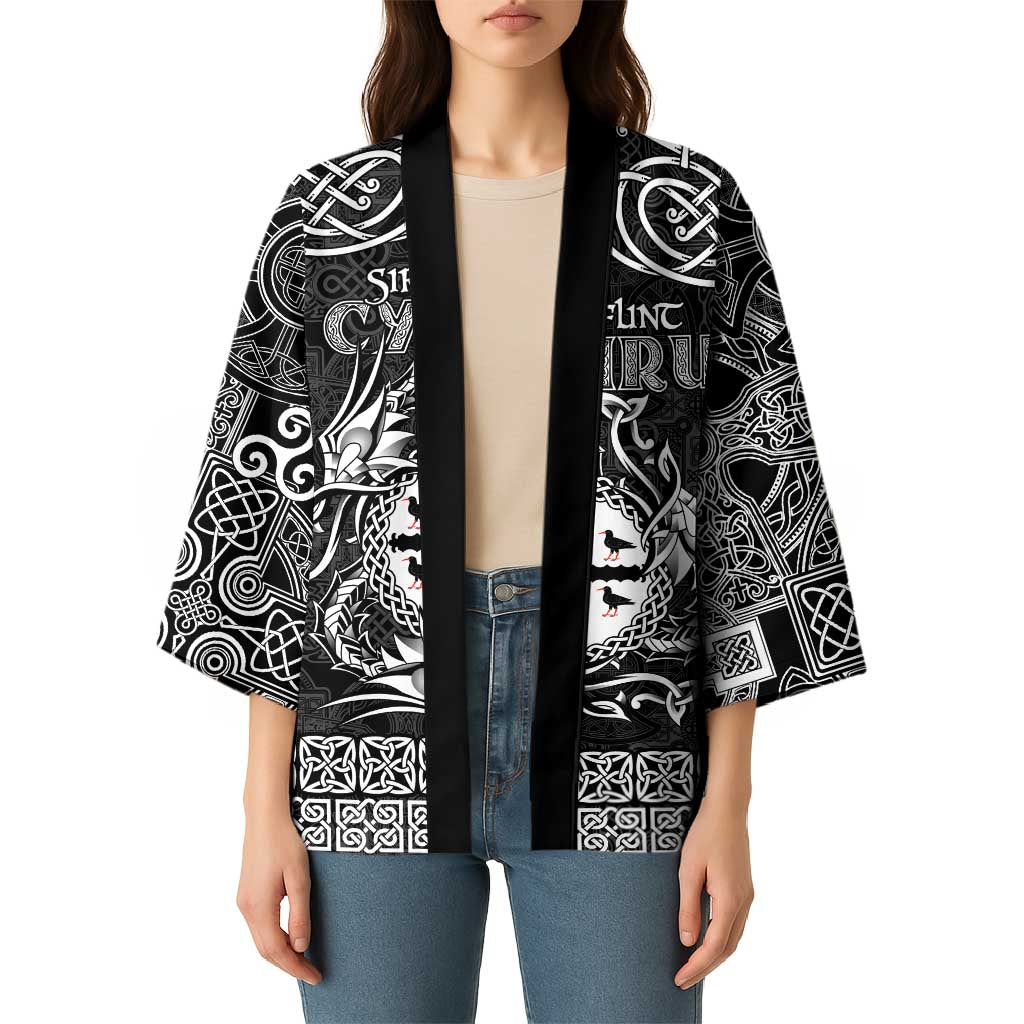 Personalized Flintshire Sir y Fflint Kimono Black Four Choughs Celtic-inspired - Wonder Print Shop