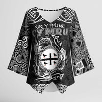 Personalized Flintshire Sir y Fflint Kimono Sleeve Blouse Black Four Choughs Celtic-inspired - Wonder Print Shop
