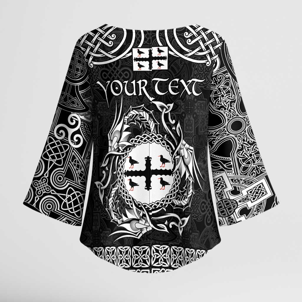 Personalized Flintshire Sir y Fflint Kimono Sleeve Blouse Black Four Choughs Celtic-inspired - Wonder Print Shop