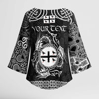 Personalized Flintshire Sir y Fflint Kimono Sleeve Blouse Black Four Choughs Celtic-inspired - Wonder Print Shop