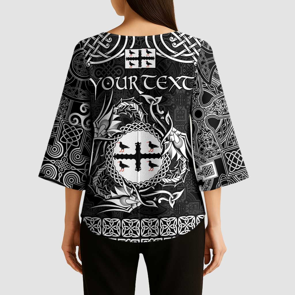 Personalized Flintshire Sir y Fflint Kimono Sleeve Blouse Black Four Choughs Celtic-inspired - Wonder Print Shop