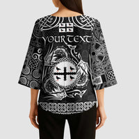 Personalized Flintshire Sir y Fflint Kimono Sleeve Blouse Black Four Choughs Celtic-inspired - Wonder Print Shop