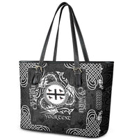 Personalized Flintshire Sir y Fflint Leather Tote Bag Black Four Choughs Celtic-inspired - Wonder Print Shop