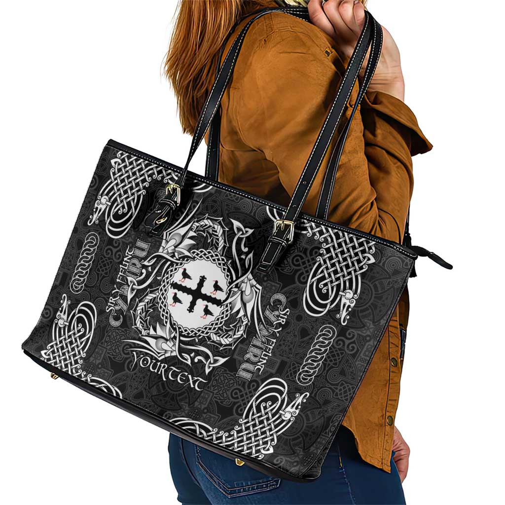 Personalized Flintshire Sir y Fflint Leather Tote Bag Black Four Choughs Celtic-inspired - Wonder Print Shop