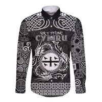 Personalized Flintshire Sir y Fflint Long Sleeve Button Shirt Black Four Choughs Celtic-inspired - Wonder Print Shop