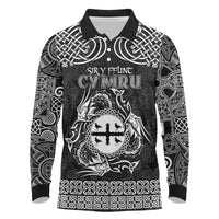 Personalized Flintshire Sir y Fflint Long Sleeve Polo Shirt Black Four Choughs Celtic-inspired - Wonder Print Shop