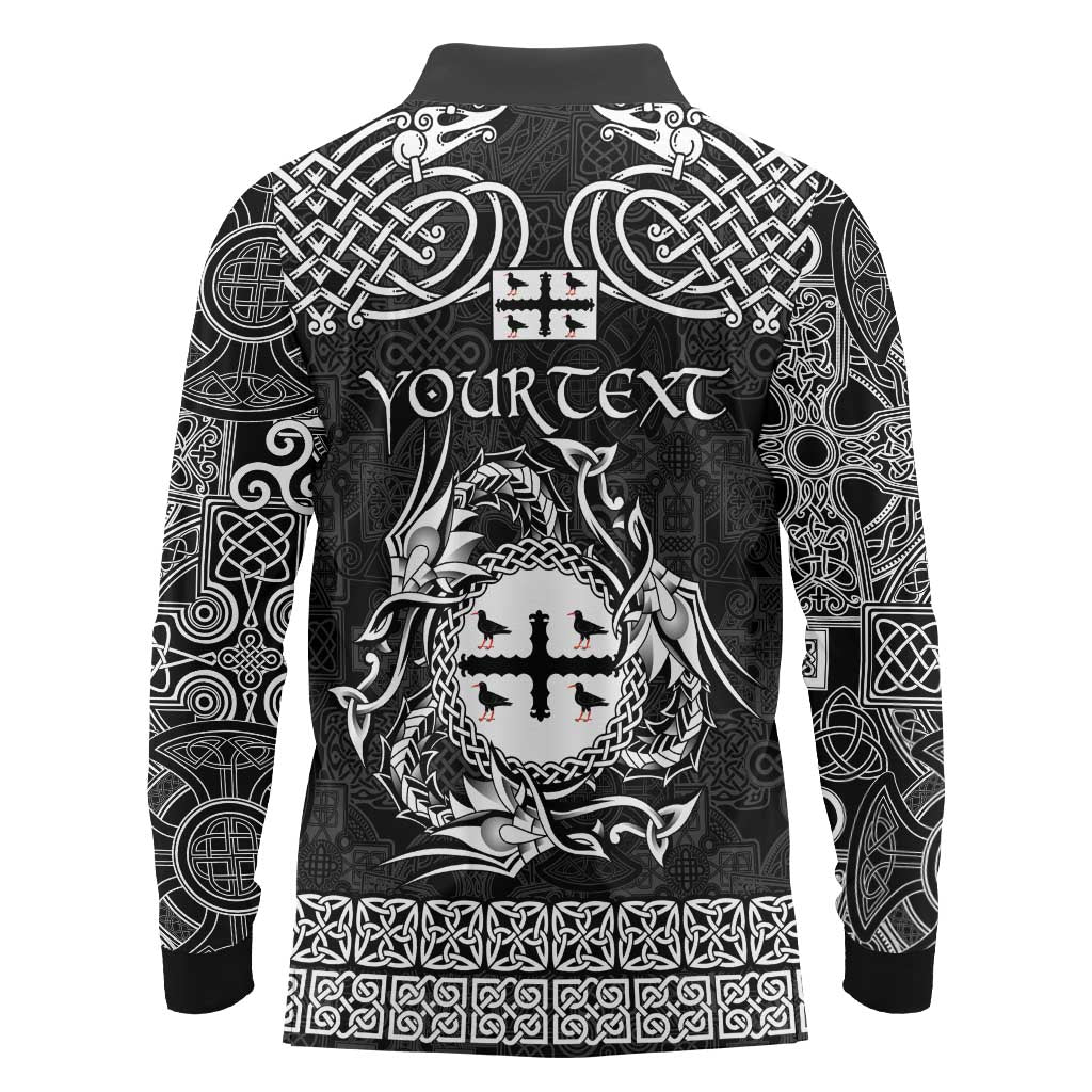 Personalized Flintshire Sir y Fflint Long Sleeve Polo Shirt Black Four Choughs Celtic-inspired - Wonder Print Shop