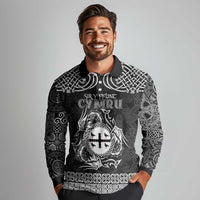 Personalized Flintshire Sir y Fflint Long Sleeve Polo Shirt Black Four Choughs Celtic-inspired - Wonder Print Shop