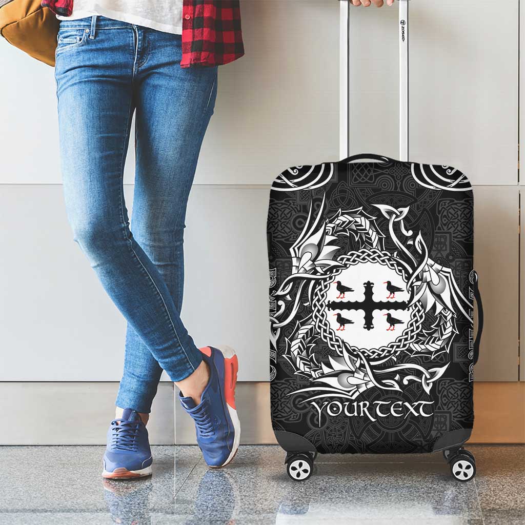 Personalized Flintshire Sir y Fflint Luggage Cover Black Four Choughs Celtic-inspired - Wonder Print Shop