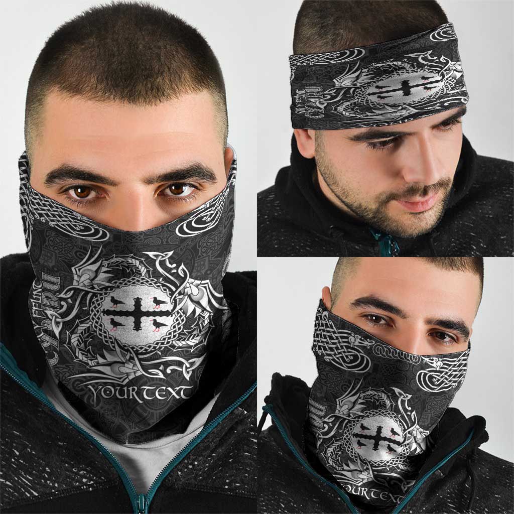 Personalized Flintshire Sir y Fflint Neck Gaiter Black Four Choughs Celtic-inspired - Wonder Print Shop