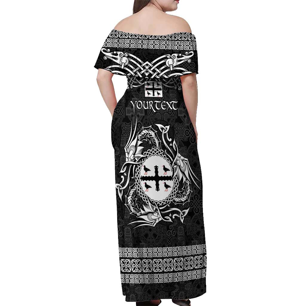 Personalized Flintshire Sir y Fflint Off Shoulder Maxi Dress Black Four Choughs Celtic-inspired - Wonder Print Shop