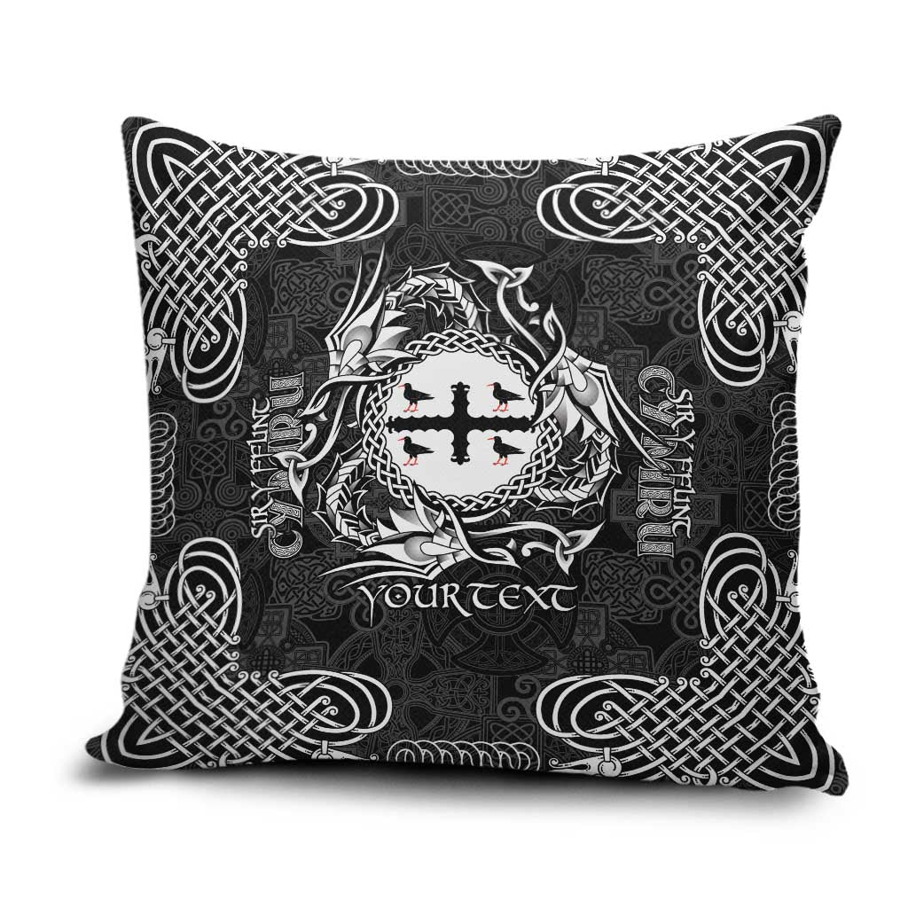 Personalized Flintshire Sir y Fflint Pillow Cover Black Four Choughs Celtic-inspired - Wonder Print Shop