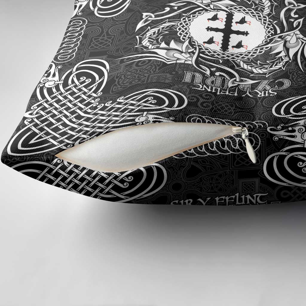Personalized Flintshire Sir y Fflint Pillow Cover Black Four Choughs Celtic-inspired - Wonder Print Shop