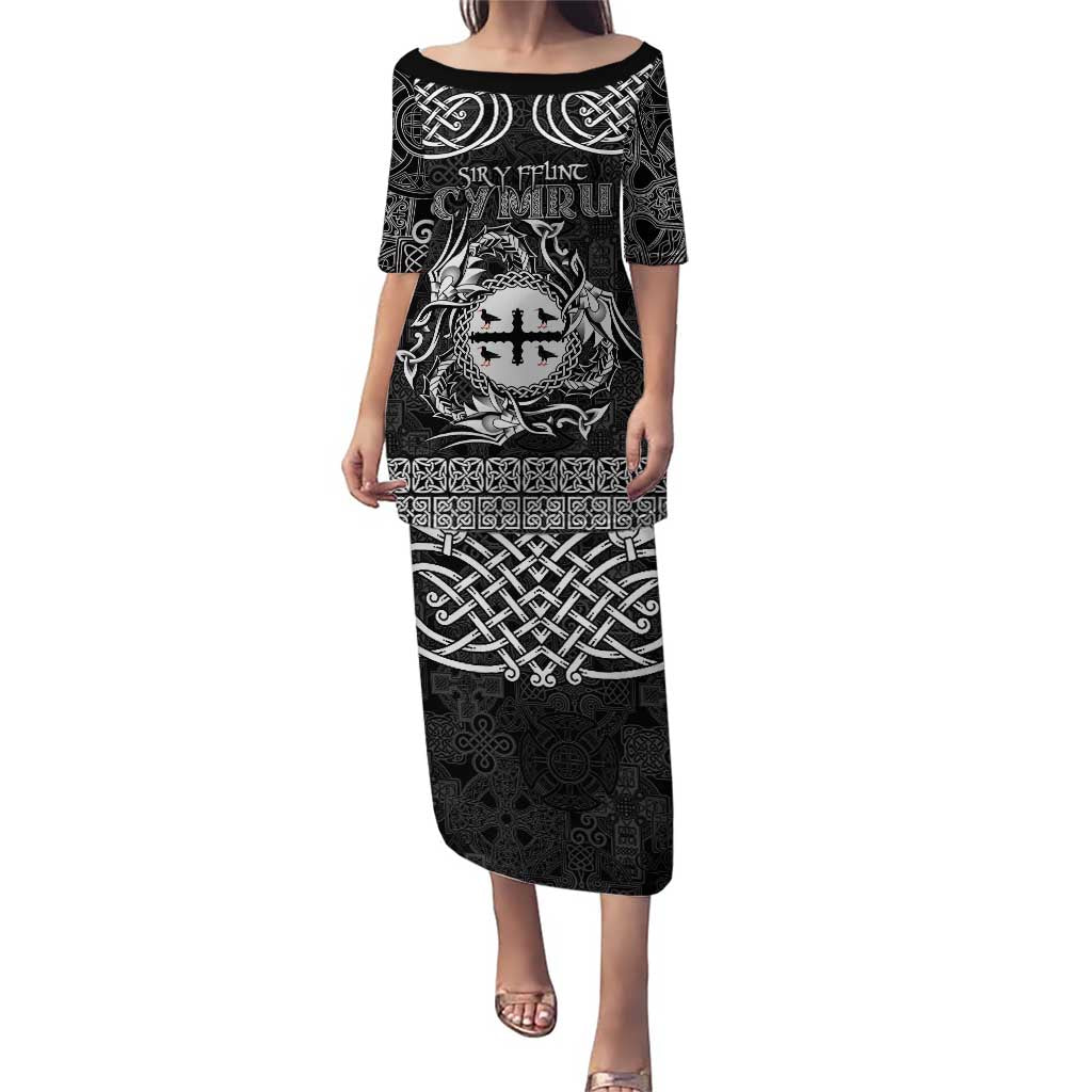 Personalized Flintshire Sir y Fflint Puletasi Black Four Choughs Celtic-inspired - Wonder Print Shop