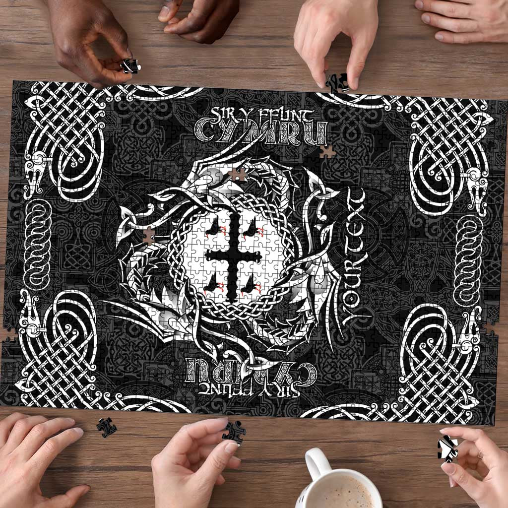 Personalized Flintshire Sir y Fflint Puzzle Black Four Choughs Celtic-inspired - Wonder Print Shop