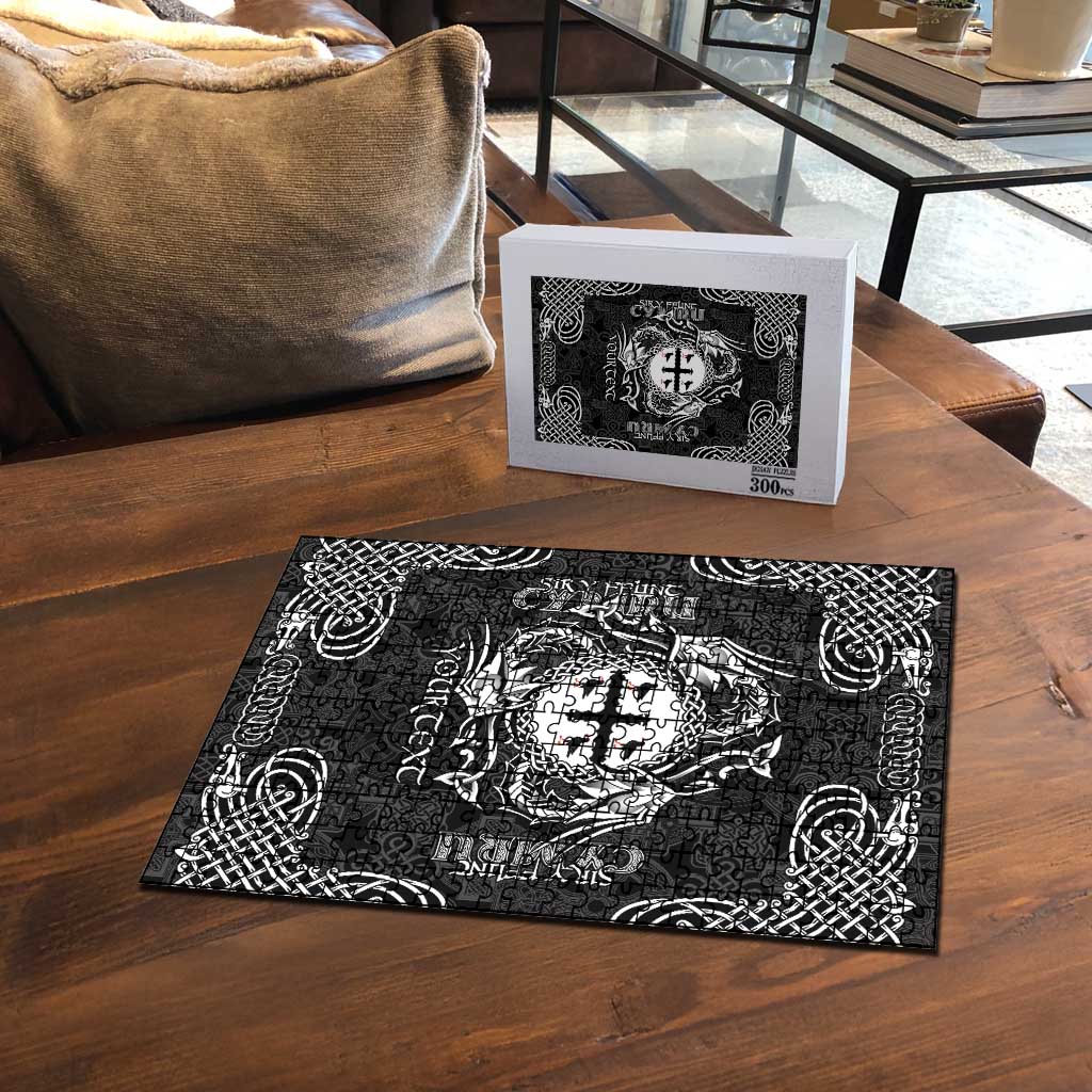 Personalized Flintshire Sir y Fflint Puzzle Black Four Choughs Celtic-inspired - Wonder Print Shop