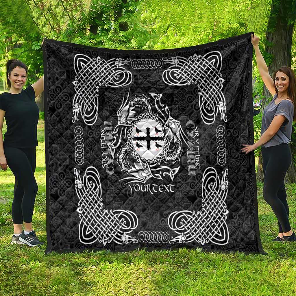 Personalized Flintshire Sir y Fflint Quilt Black Four Choughs Celtic-inspired - Wonder Print Shop
