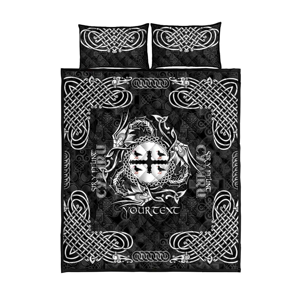 Personalized Flintshire Sir y Fflint Quilt Bed Set Black Four Choughs Celtic-inspired - Wonder Print Shop