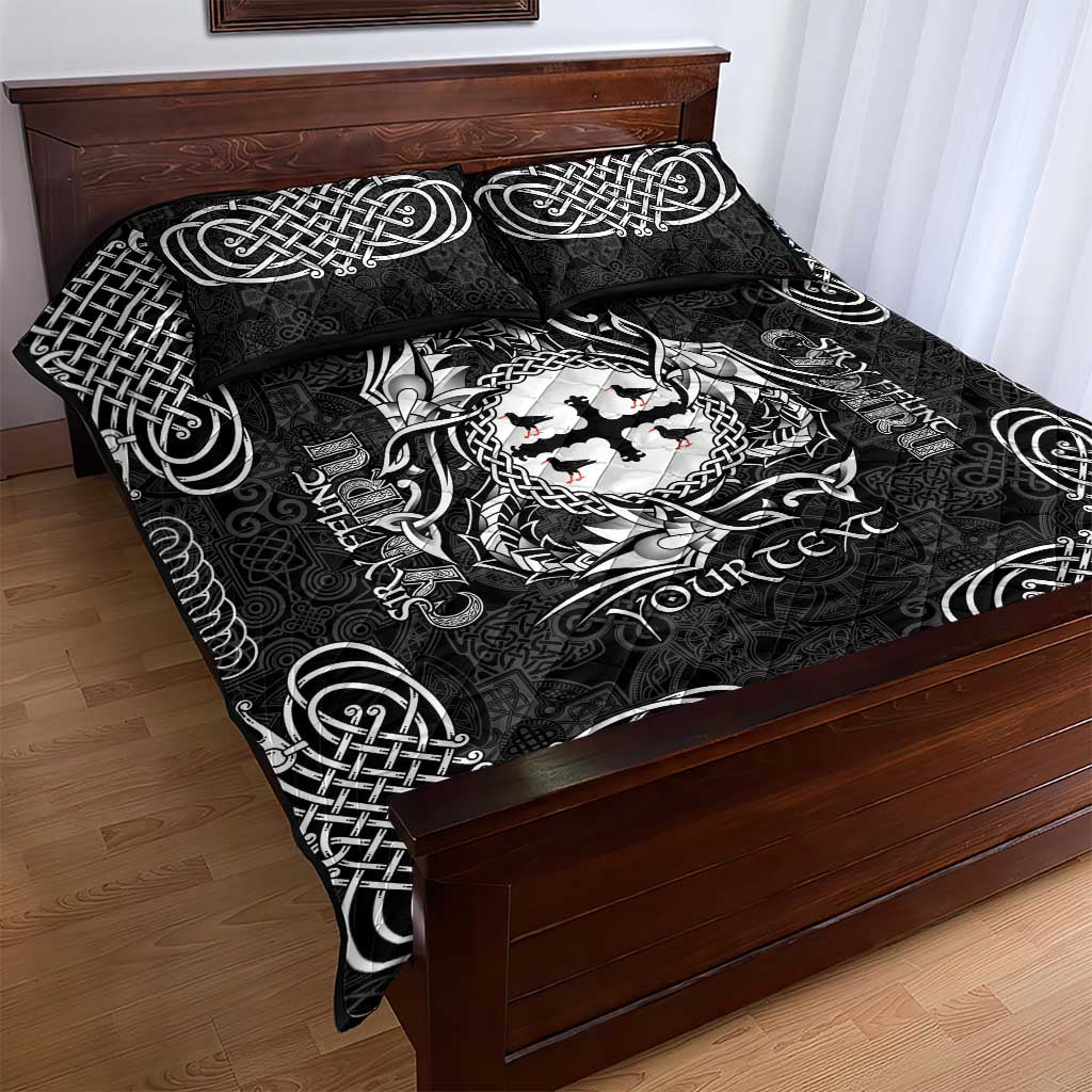 Personalized Flintshire Sir y Fflint Quilt Bed Set Black Four Choughs Celtic-inspired - Wonder Print Shop