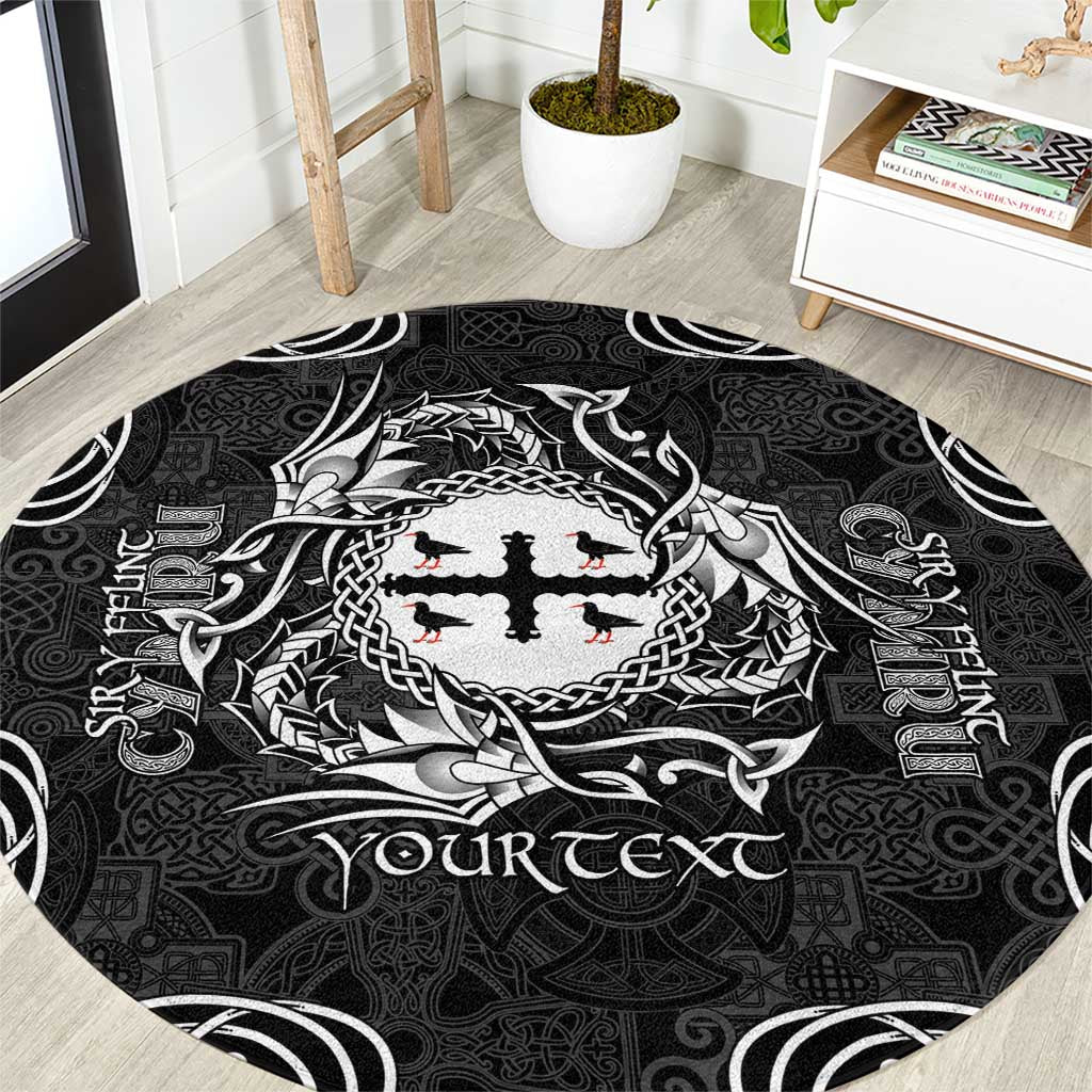 Personalized Flintshire Sir y Fflint Round Carpet Black Four Choughs Celtic-inspired - Wonder Print Shop