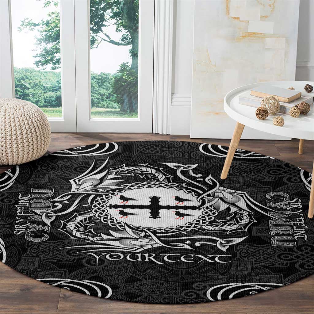 Personalized Flintshire Sir y Fflint Round Carpet Black Four Choughs Celtic-inspired - Wonder Print Shop