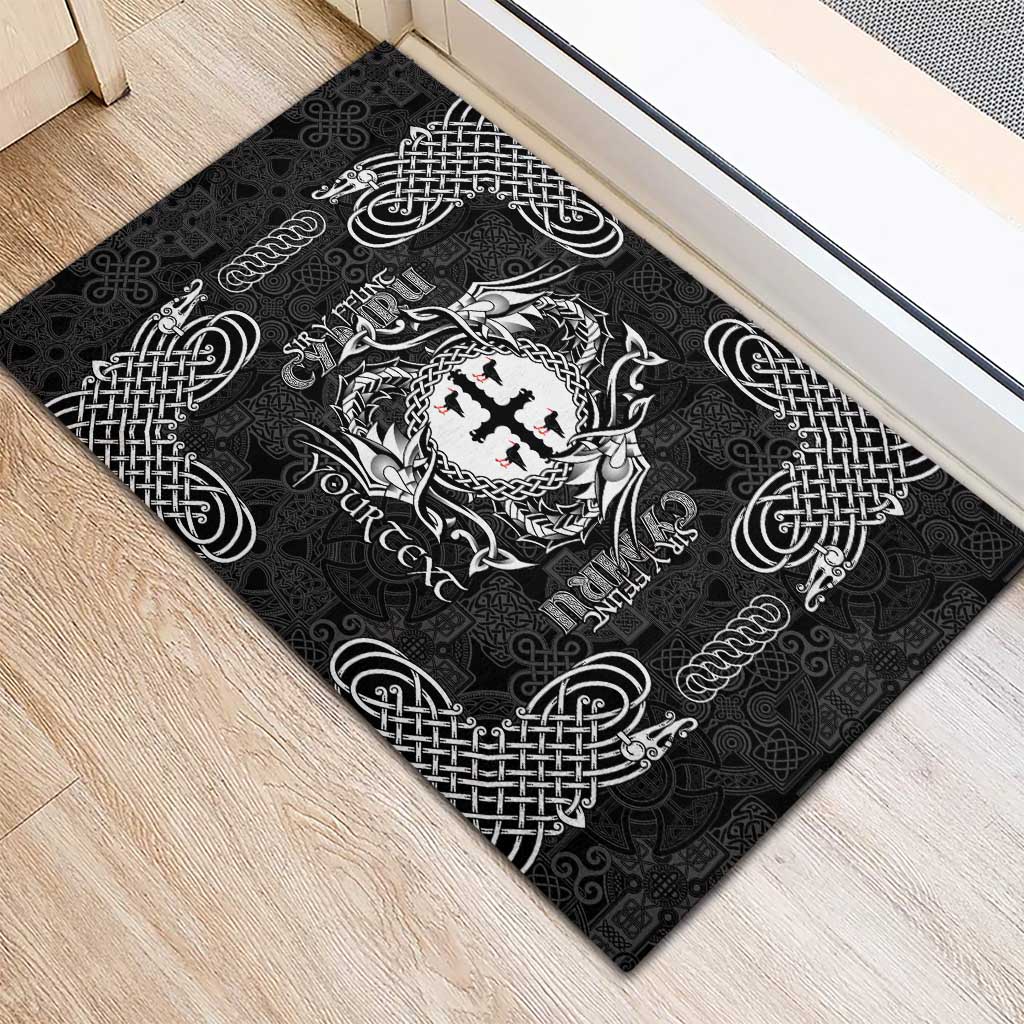 Personalized Flintshire Sir y Fflint Rubber Doormat Black Four Choughs Celtic-inspired - Wonder Print Shop