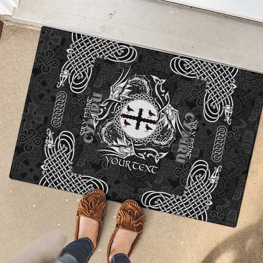 Personalized Flintshire Sir y Fflint Rubber Doormat Black Four Choughs Celtic-inspired - Wonder Print Shop