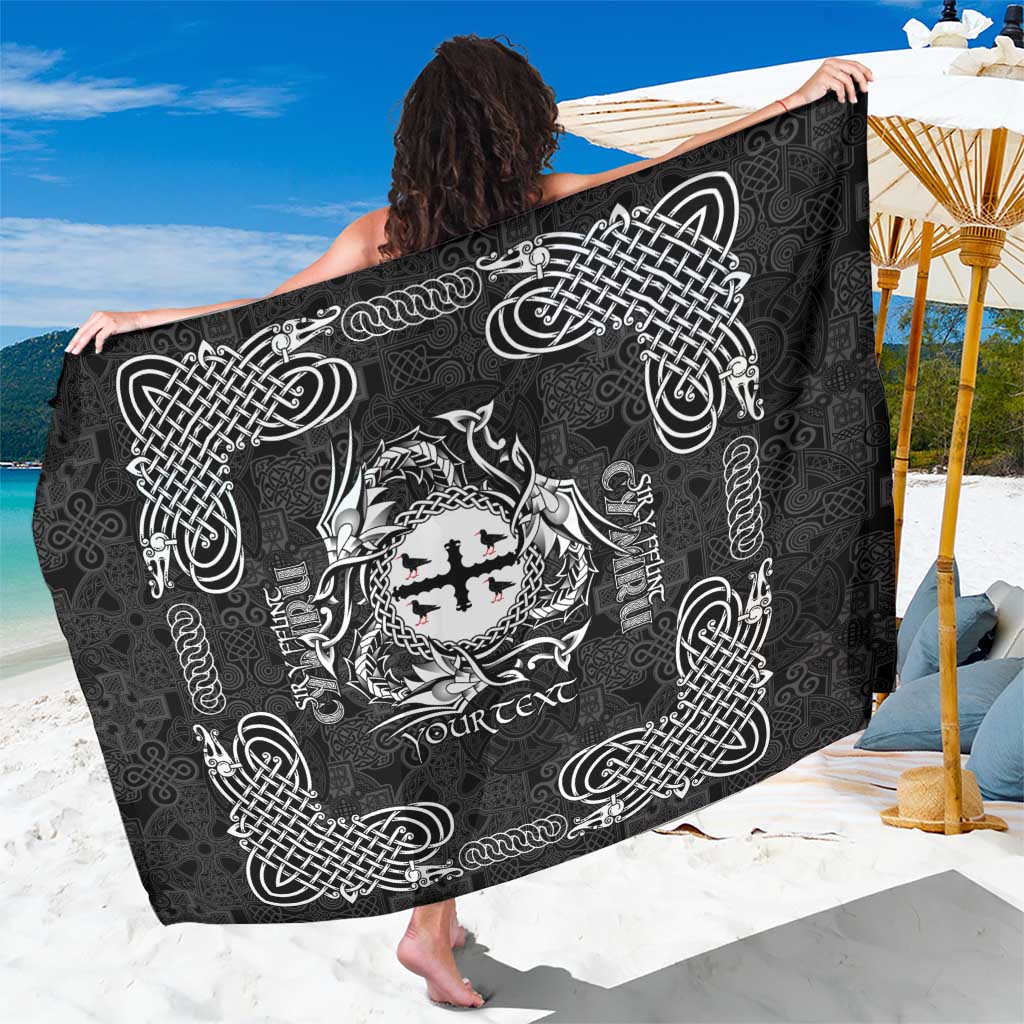 Personalized Flintshire Sir y Fflint Sarong Black Four Choughs Celtic-inspired - Wonder Print Shop