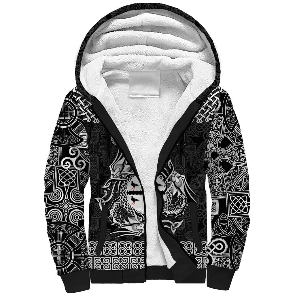 Personalized Flintshire Sir y Fflint Sherpa Hoodie Black Four Choughs Celtic-inspired - Wonder Print Shop