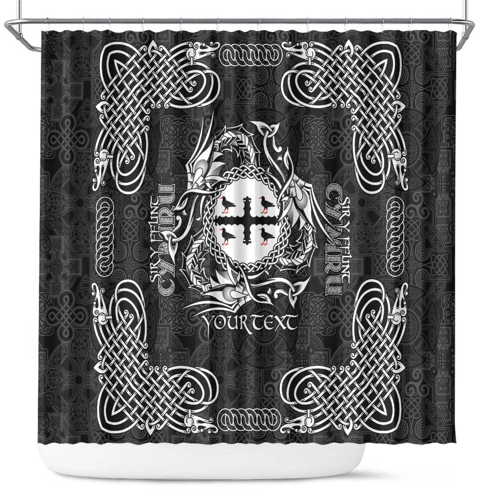 Personalized Flintshire Sir y Fflint Shower Curtain Black Four Choughs Celtic-inspired - Wonder Print Shop