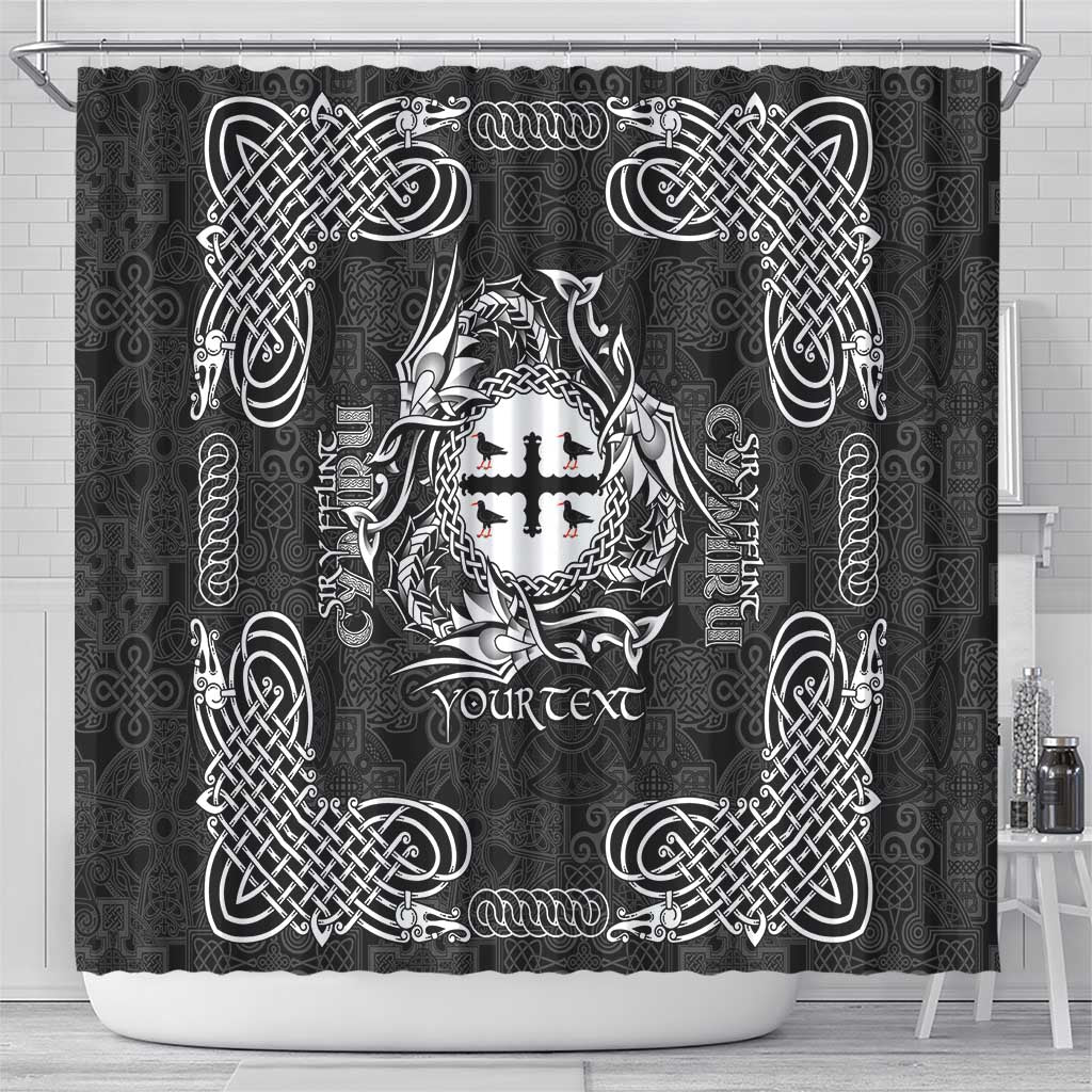 Personalized Flintshire Sir y Fflint Shower Curtain Black Four Choughs Celtic-inspired - Wonder Print Shop